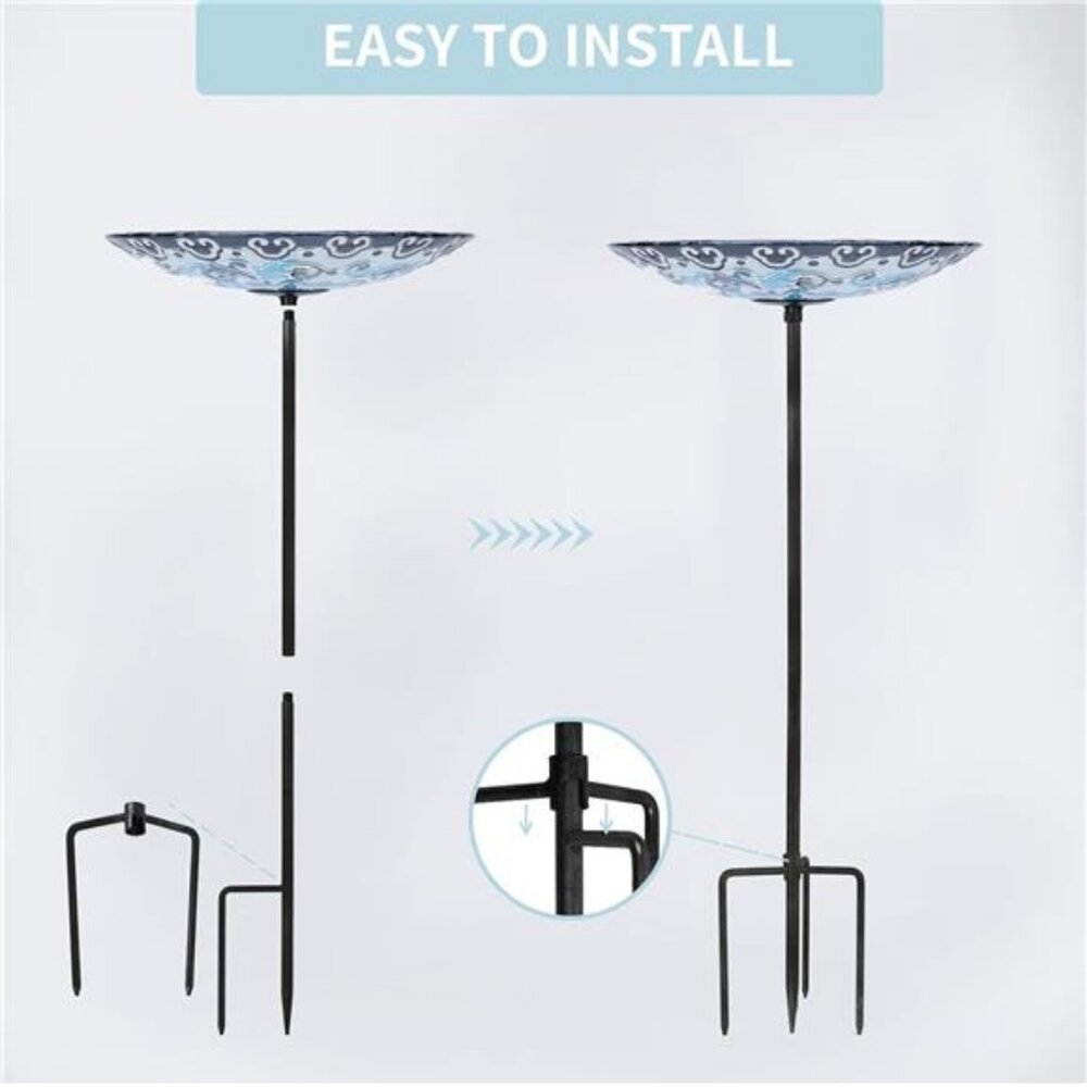 Glass Bird Baths, Garden Outdoor Birdbaths Birdfeeder with Metal Stake - Picture 6 of 8